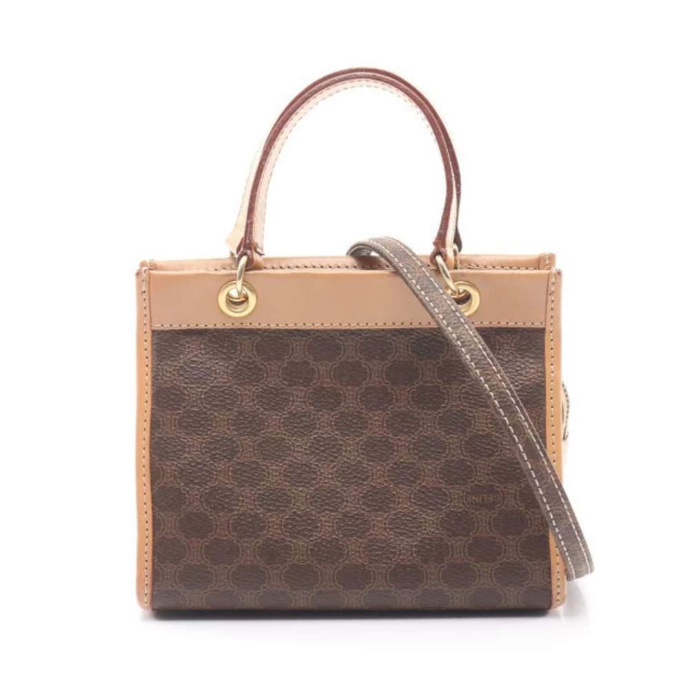 Celine Macadam handbag canvas leather brown Beige Cream